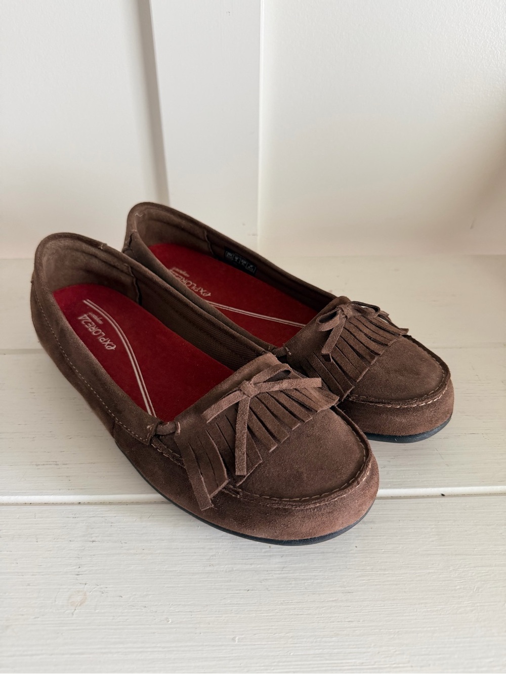 Easy Spirit Esolette Brown Suede Fringe Kiltie Loafer Moccasin 9.5 W Wide